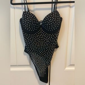 Rhinestone Black Mesh Bodysuit